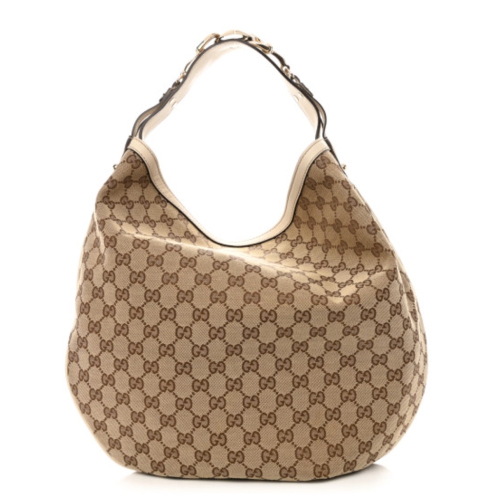 Authentic Gucci Horsebit Hobo Bag Vintage White Gold Leather
